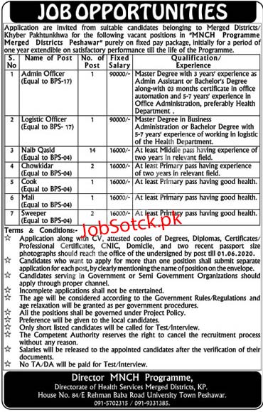 Jobs In Directorate Of Health Service Merged District Kp Mnch Program 2020 Latest