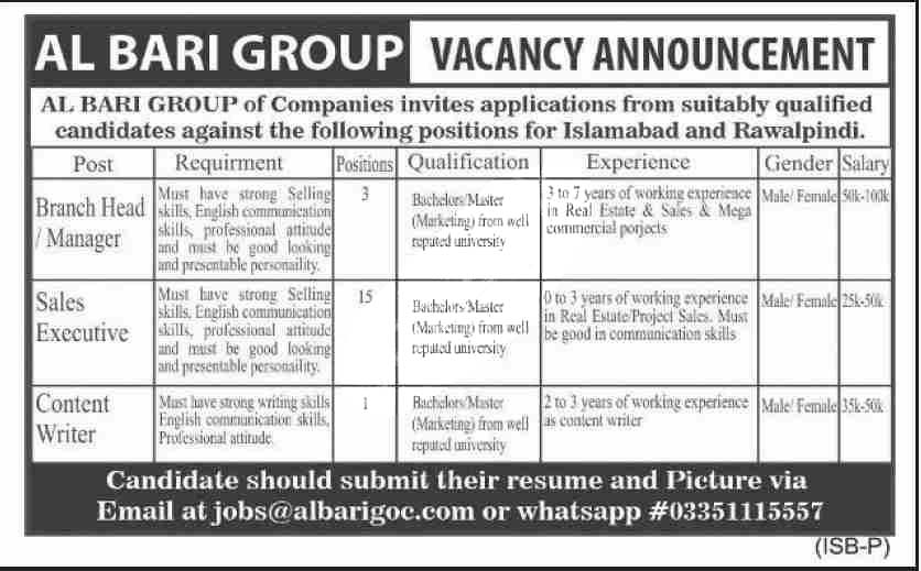 Al Bari Group Islamabad Jobs 2020