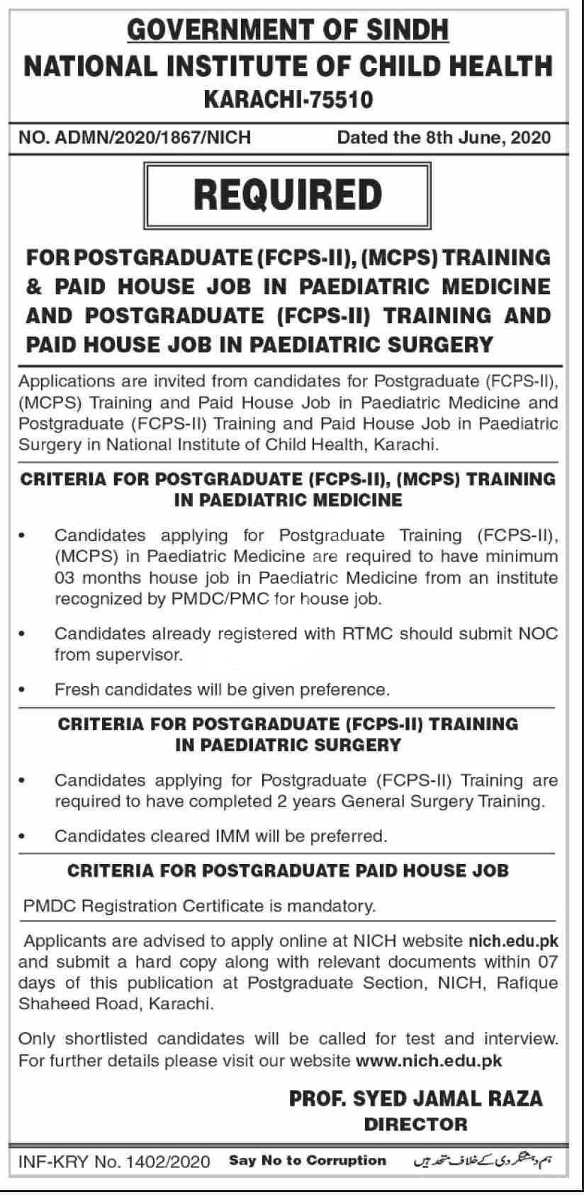 National Institute Of Child Health Karachi Jobs 2020 Latest
