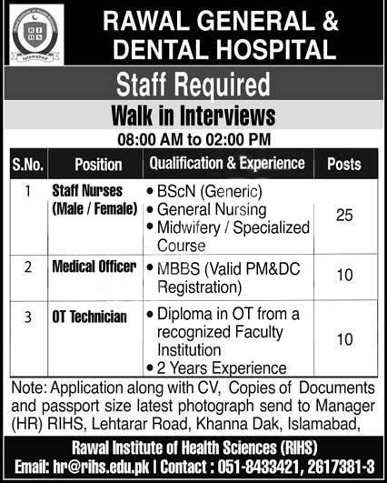 Rawal General & Dental Hospital Rihs Islamabad Jobs 2020 Latest