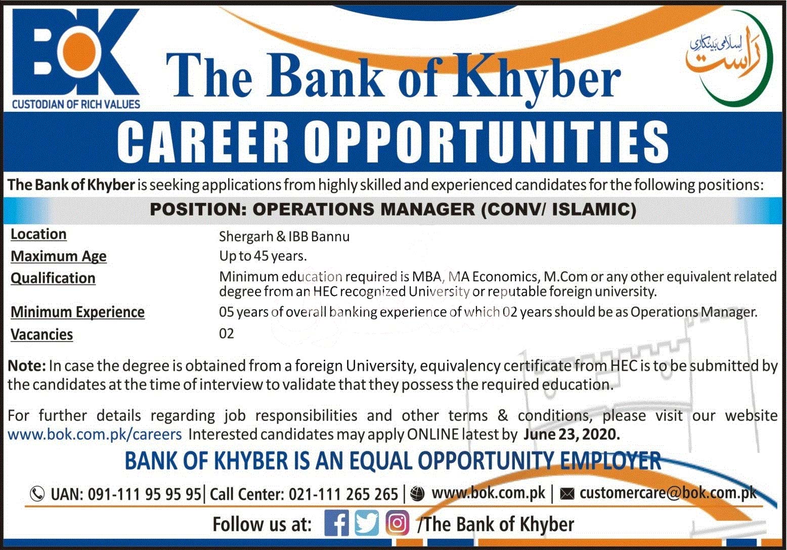The Bank Of Khyber Bok Jobs 2020 Latest
