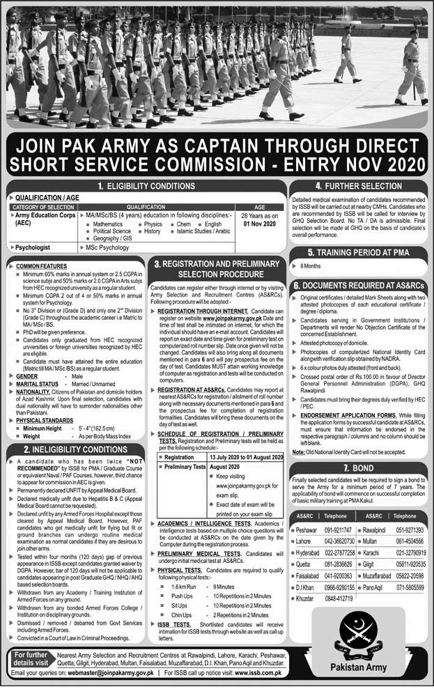 Join Pakistan Army 2020 As Dssc Captain Through Direct Short Service Commission Online Registration Latest