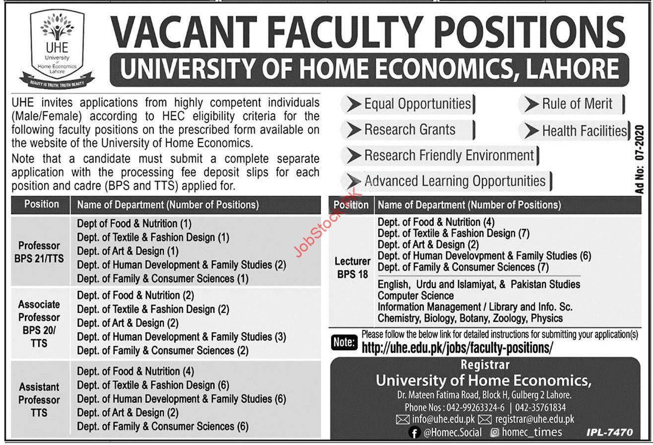 University Of Home Economics Uhe Lahore Jobs 2020