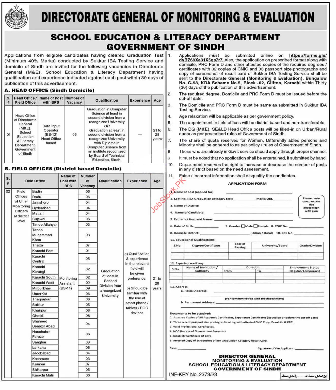 School Education Department Sindh Jobs Ad 2023