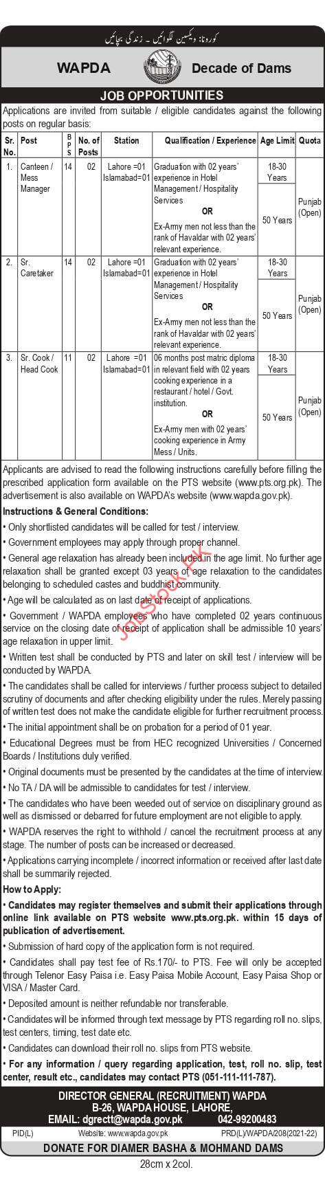 Wapda Jobs 2022 Lahore Punjab Online Apply Form