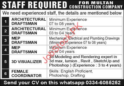 Construction Company Multan Jobs 2022