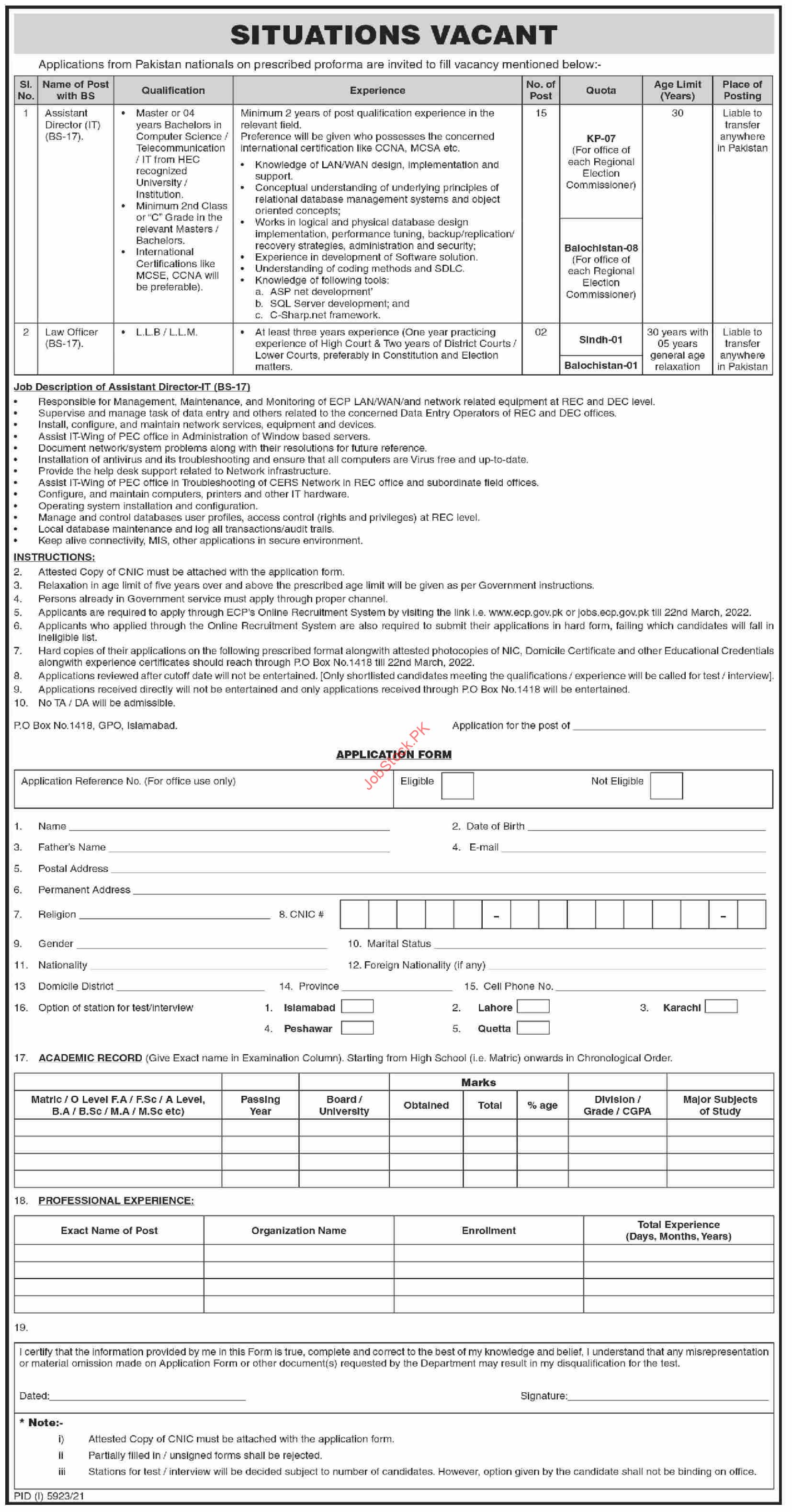 Ecp Jobs 2022 Election Commission Of Pakistan