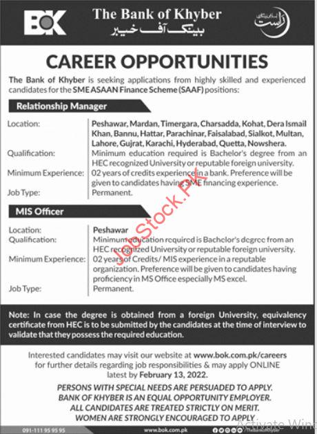 The Bank Of Khyber Bok Jobs 2022