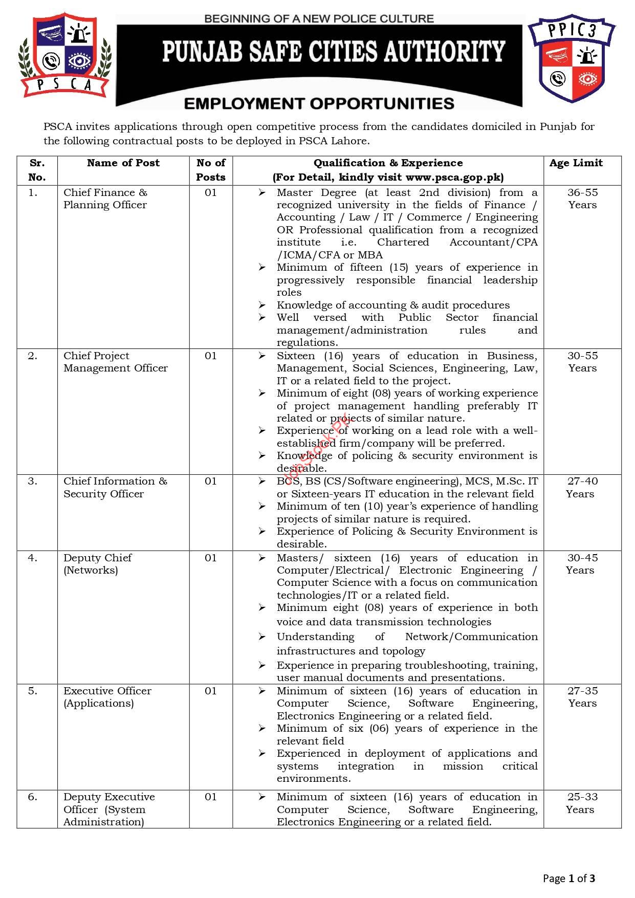 PSCA Jobs 2022 Advertisement Page 1