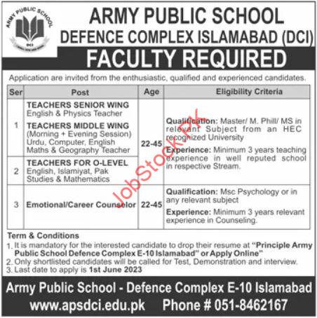 Army Public School Defence Complex Islamabad Jobs 2023