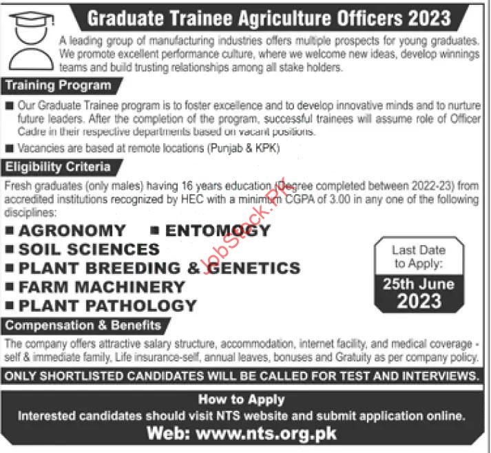 Graduate Trainee Agri Officers Program Ad 2023