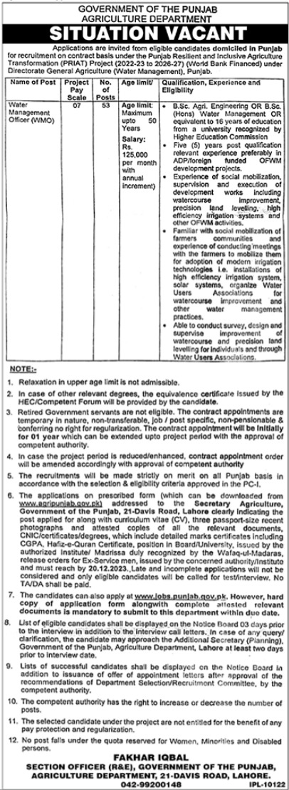 Punjab Agriculture Department Jobs 2023