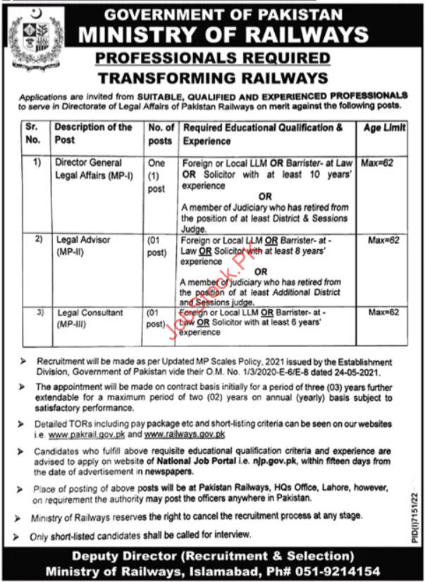 Ministry Of Railways Islamabad Jobs 2023