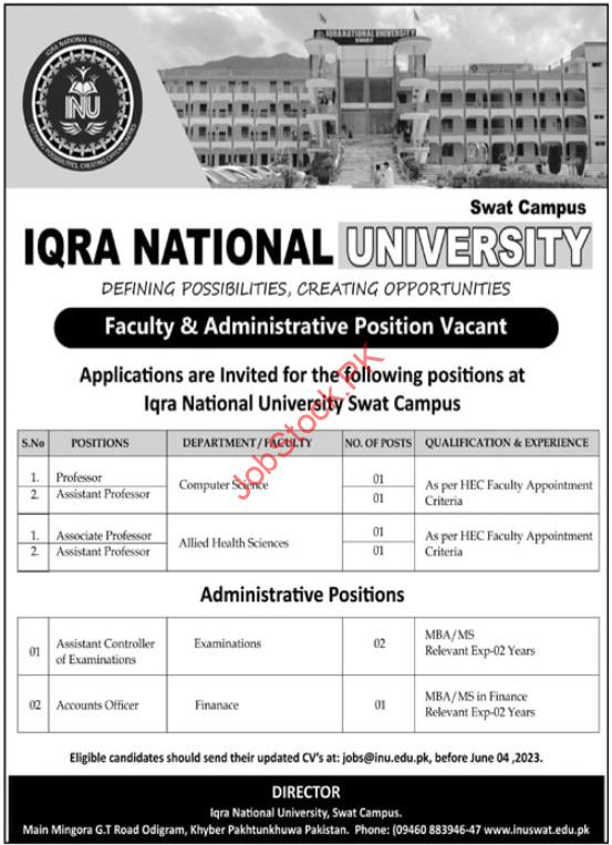 Iqra National University Swat Teaching And Non Teaching Jobs 2023