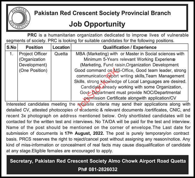 Pakistan red crescent society sindh jobs