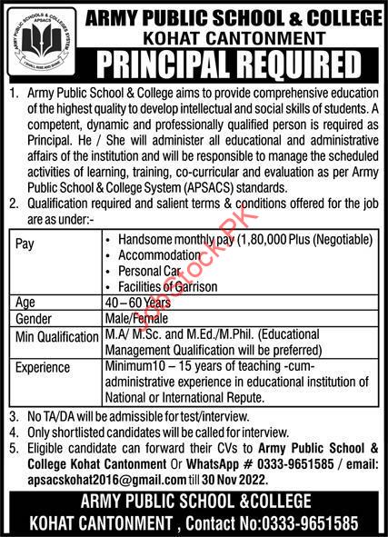 Army Public School Kohat Cantt Jobs 2022