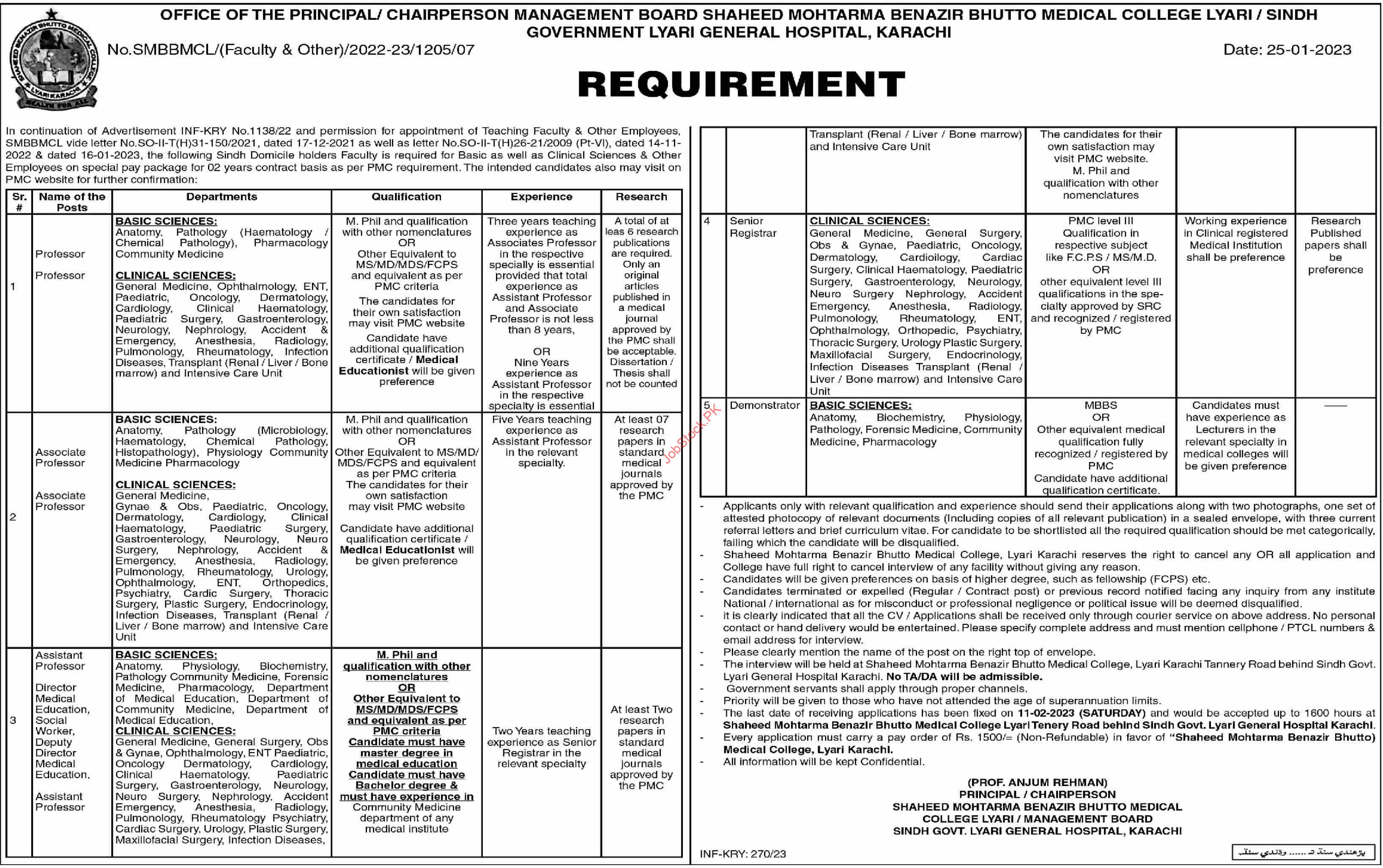 Benazir Bhutto Lyari General Hospital Jobs 2023
