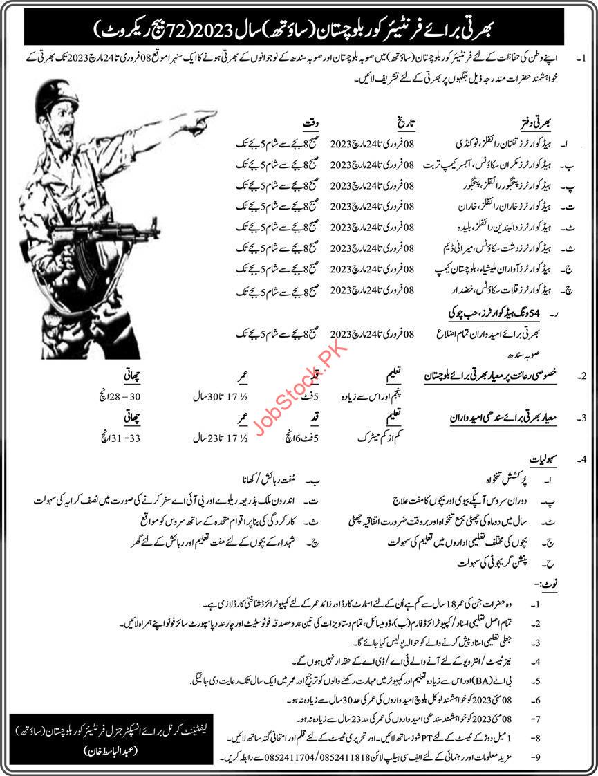 Frontier Corps Sindh And Balochistan Jobs 2023