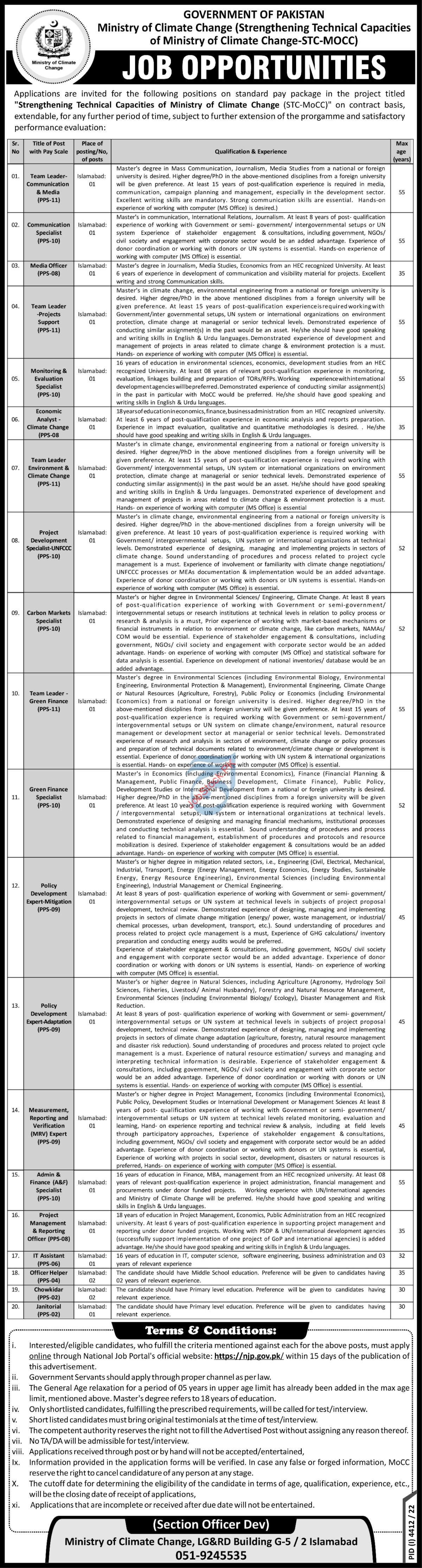 Ministry Of Climate Change Jobs 2023 Latest