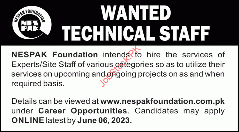 Nespak Foundation Technical Staff Jobs 2023