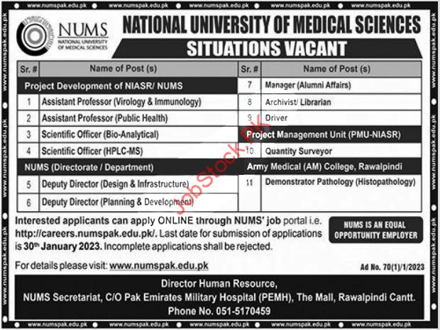 National University Of Medical Sciences Nums Jobs 2023