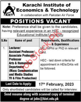Karachi Institute Of Economics & Technology Kiet Jobs 2023