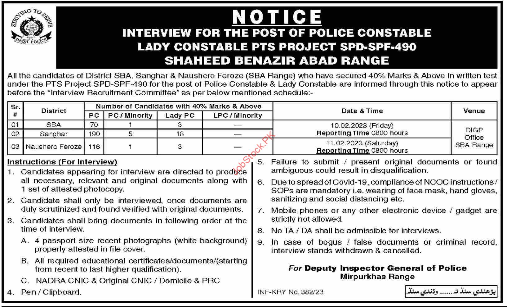 Sindh Police Constable Jobs Interviews 2023
