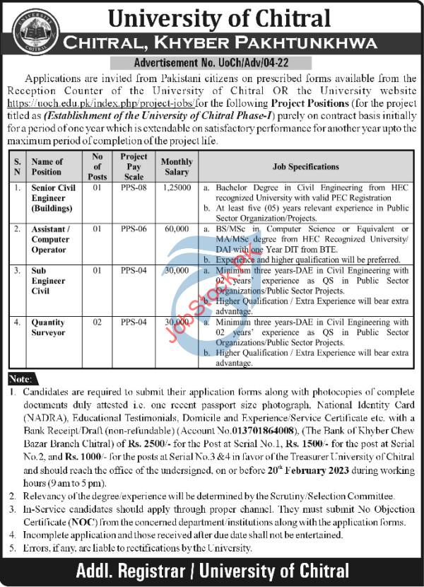 University Of Chitral Jobs 2023