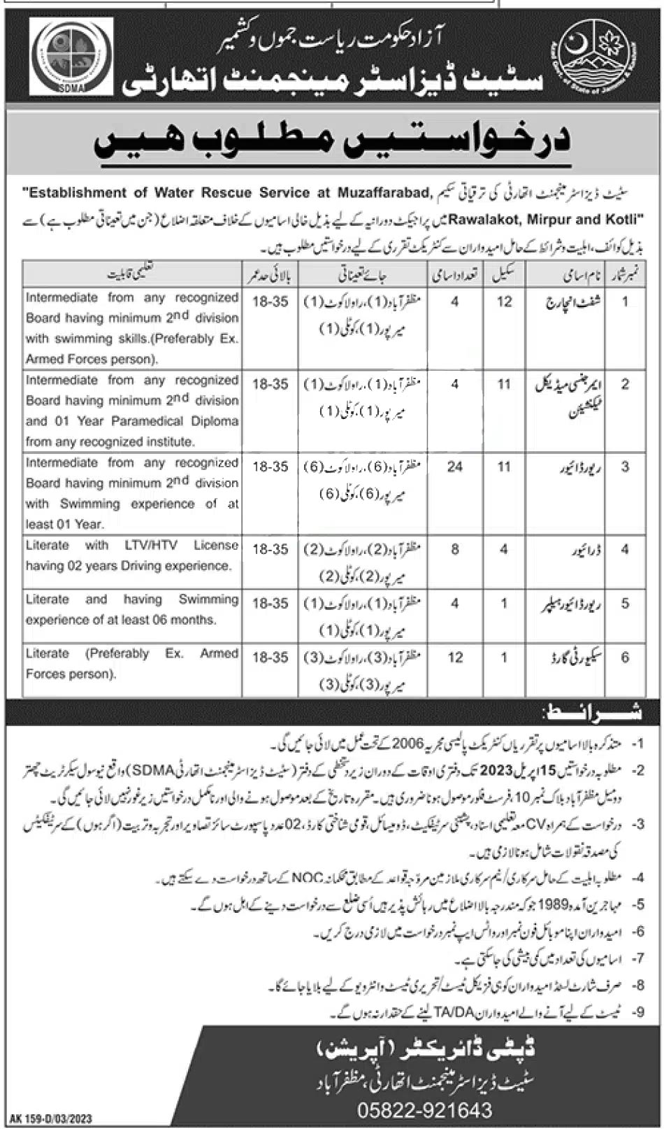State Disaster Management Authority Ajk Jobs 2023