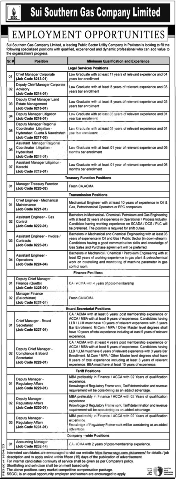 Sui Southern Gas Company Limited Jobs Ssgc 2024 Apply