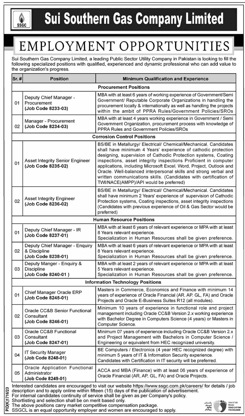 Sui Southern Gas Company Limited Jobs Ssgc 2024 Online