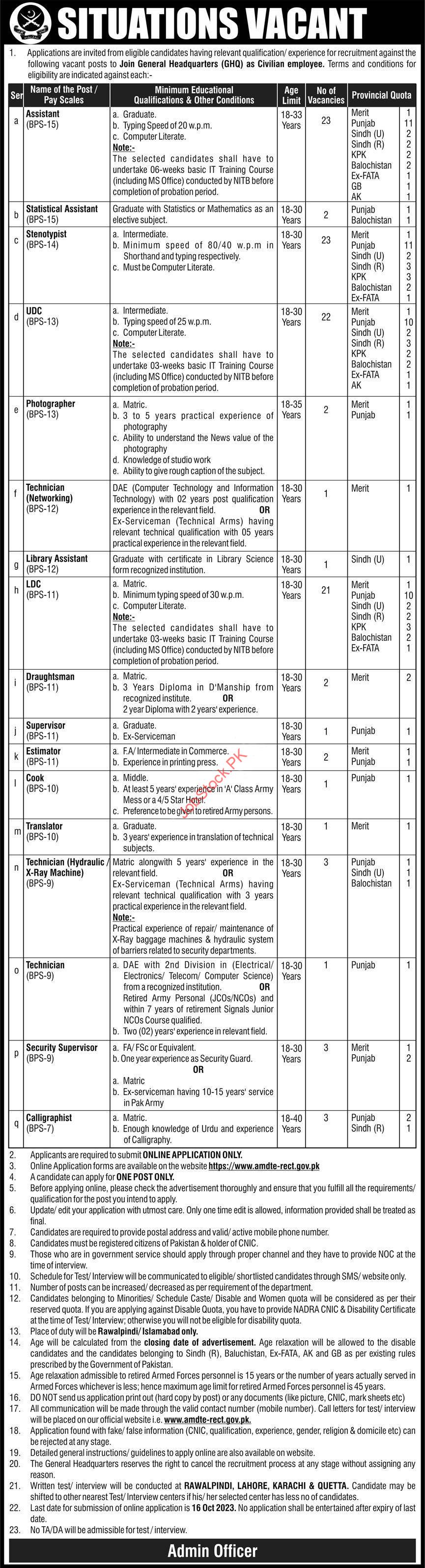 Ghq Rawalpindi Civilian Jobs Ad 2023