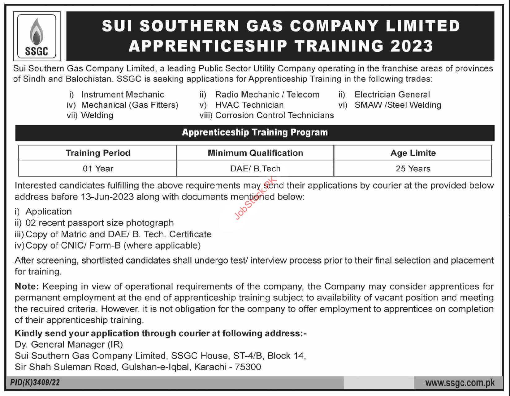 Sui Southern Gas Company Ltd Ssgc Apprenticeship Training 2023