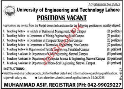University Of Engineering And Technology Lahore Jobs Ad