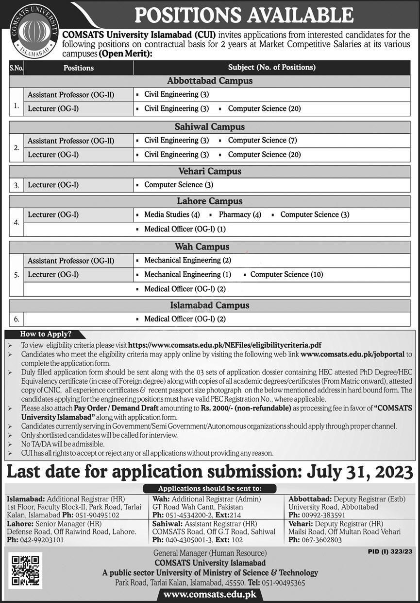 Comsats University Islamabad Jobs Ad 2023