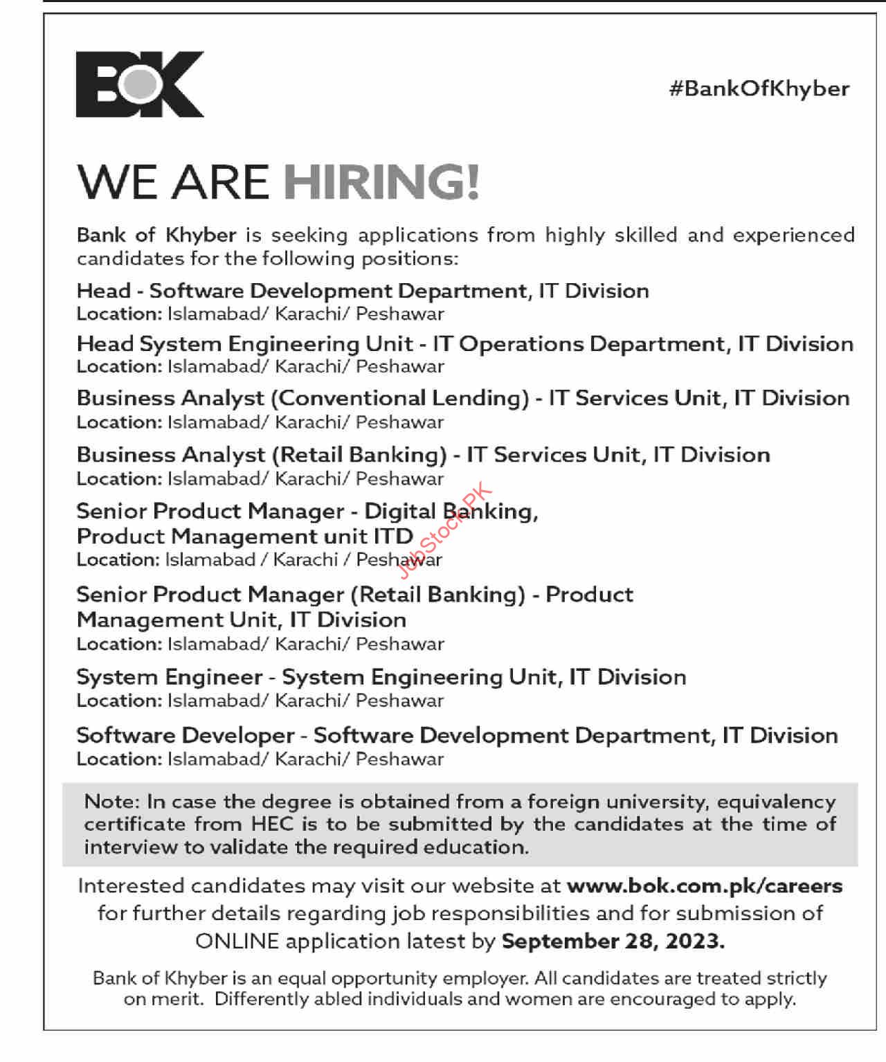 Job Vacancies At The Bank Of Khyber Bok