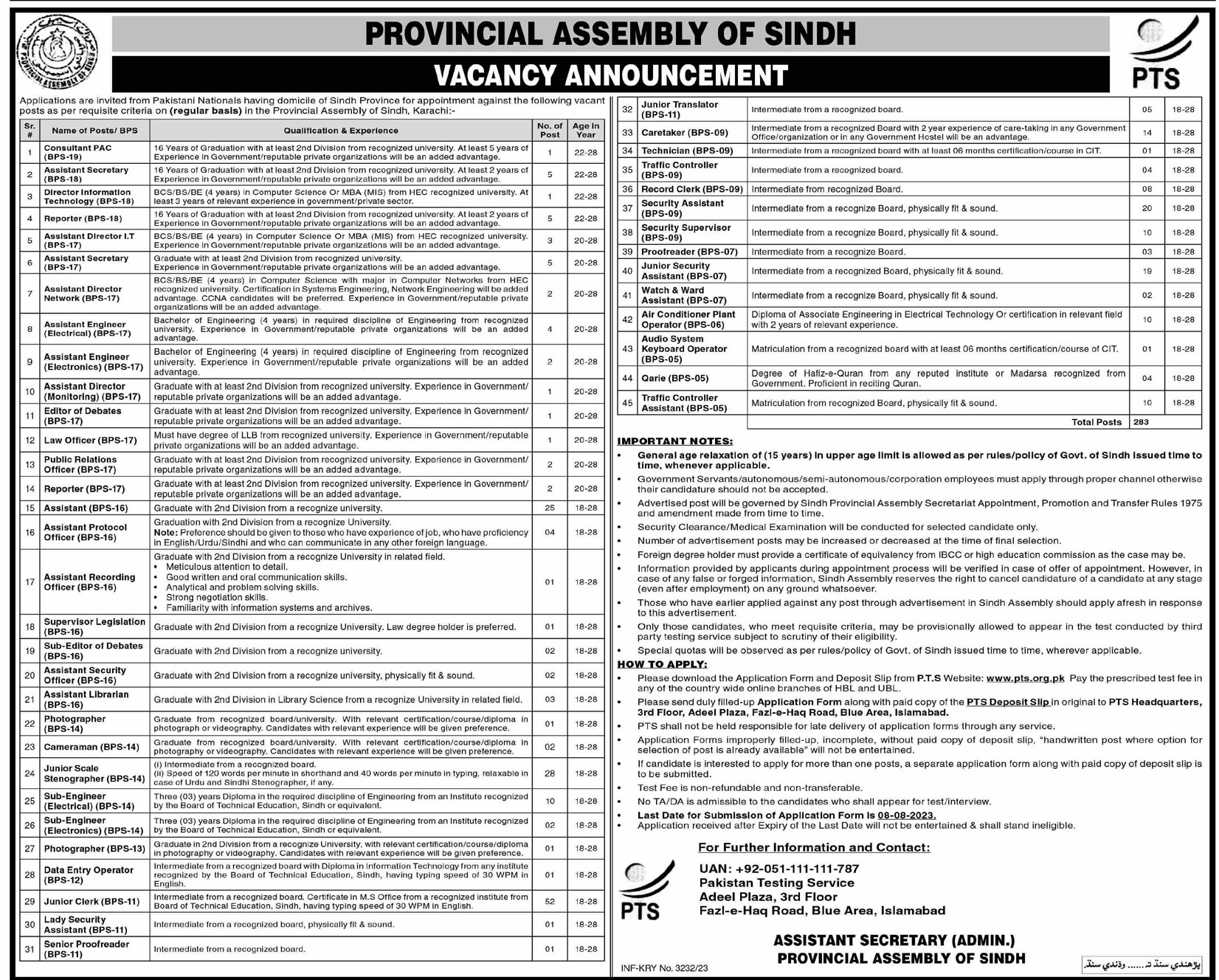 Provincial Assembly Of Sindh Jobs Ad 2023