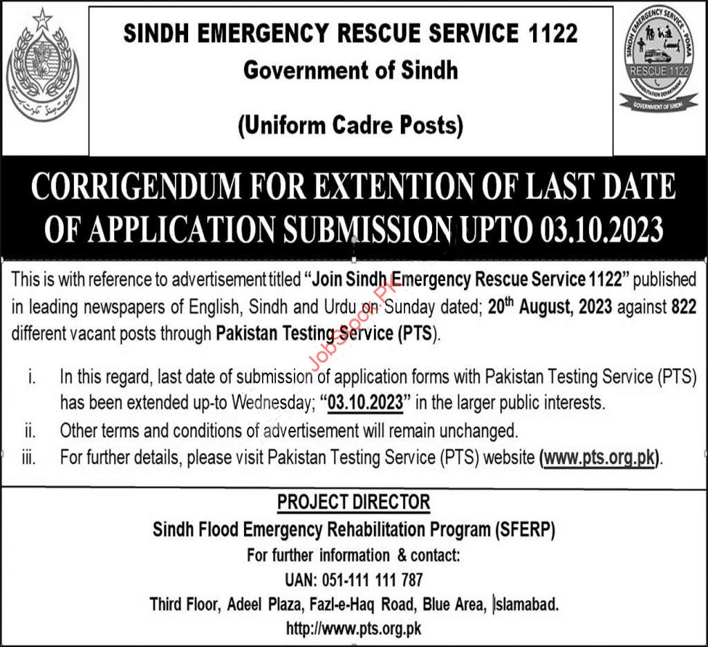 Sindh Rescue 1122 Jobs Date Extended