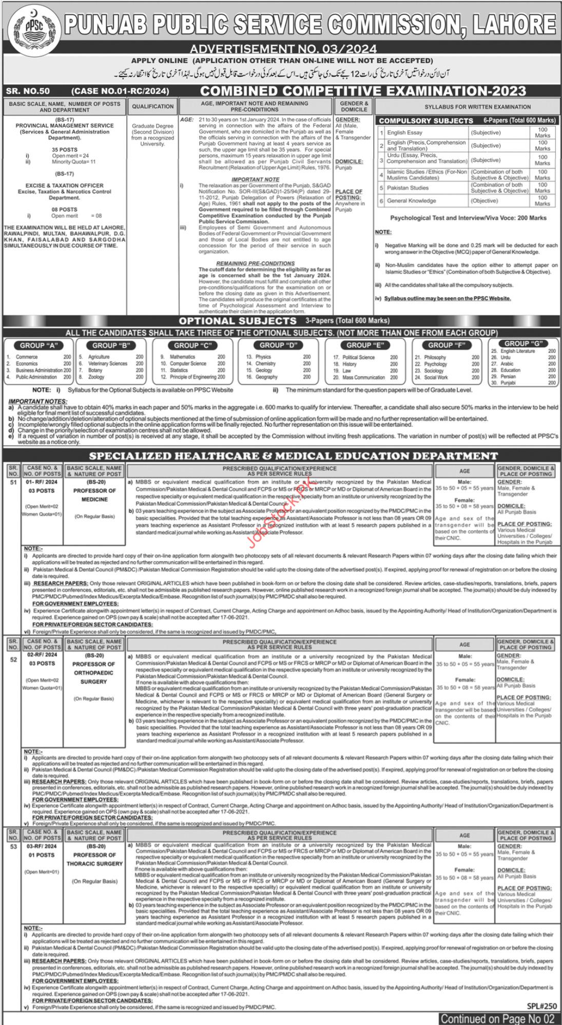 Advertisement No 3 for jobs at PPSC
