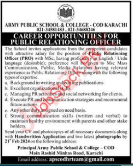 Army Public School & College APS&C Karachi Job 2024