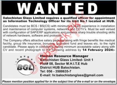 Balochistan Glass Limited BGL Management Staff Jobs 2023