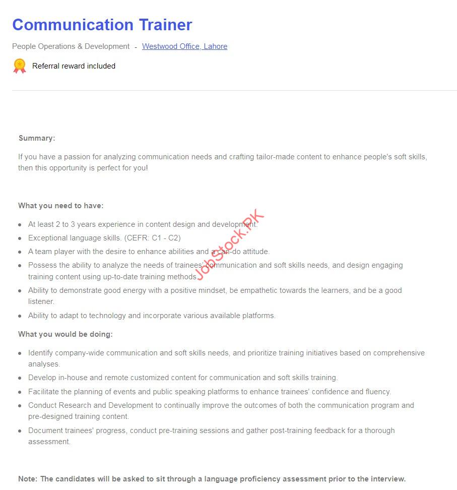 Communication Trainer Jobs in Arbisoft