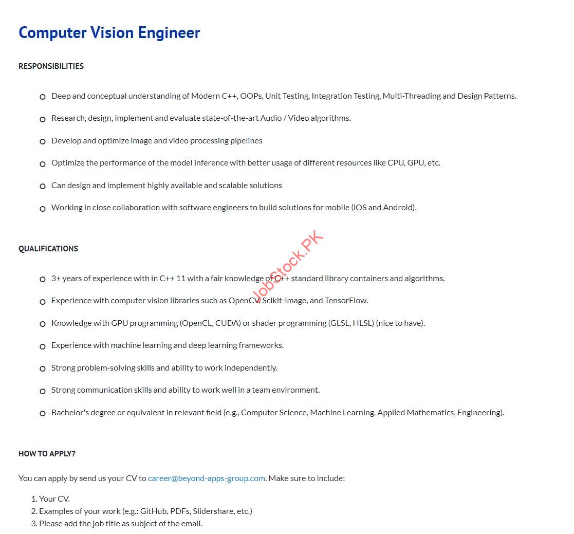 Computer Vision Engineer Jobs in Beyond Apps Group
