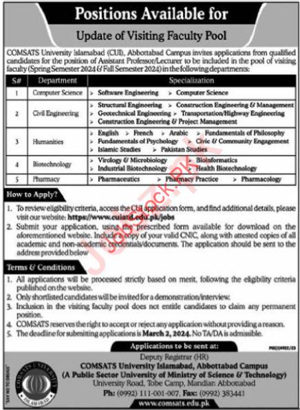 Comsats University Abbottabad Jobs 2024