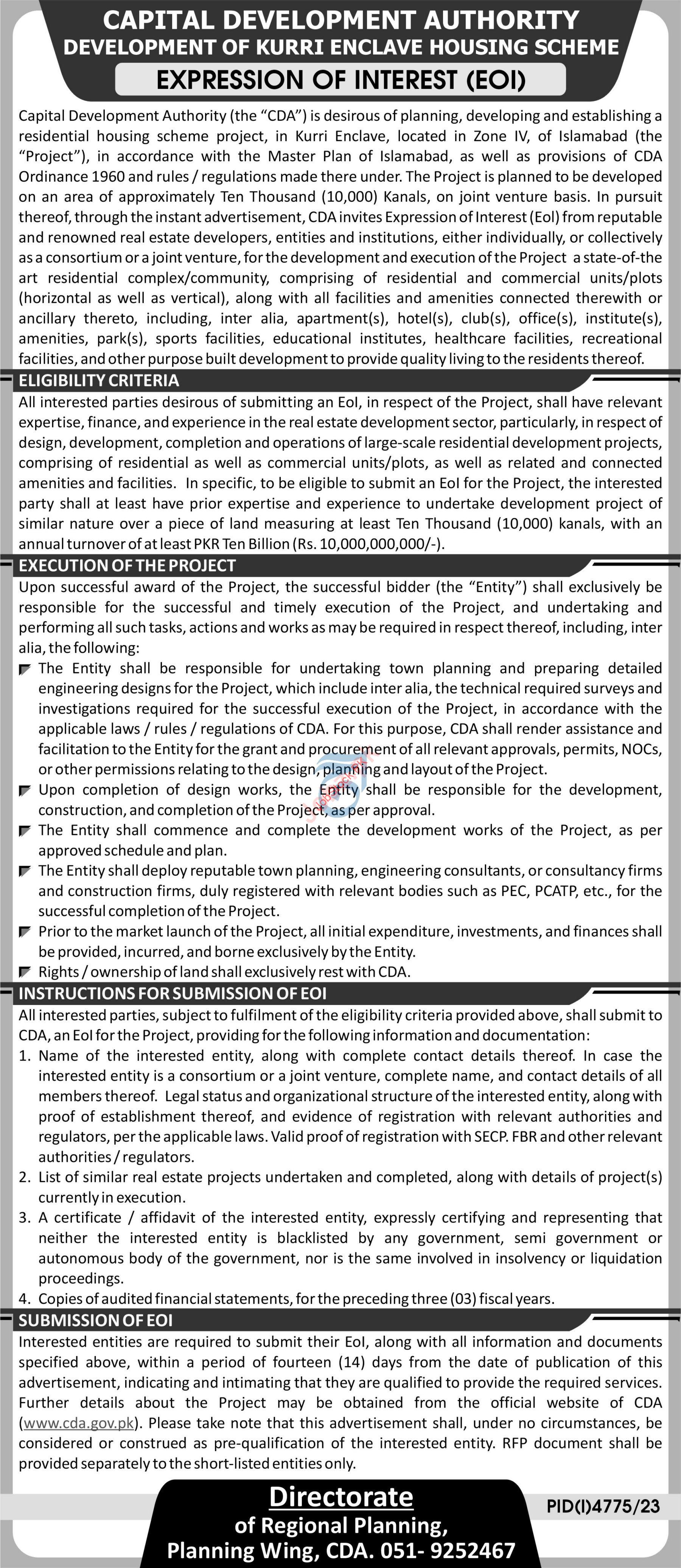 Consultant required at Capital Development Authority CDA