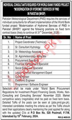Consultant Vacancies at Pakistan Meteorological Department