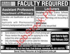 Faculty required at Iqra University Islamabad