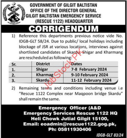 Interviews for jobs at Gilgit Baltistan Emergency Services