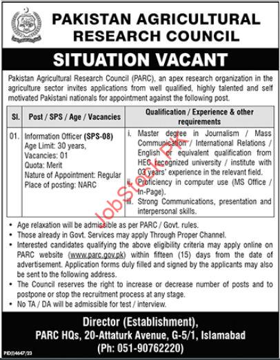 Job Available at Pakistan Agricultural Research Council