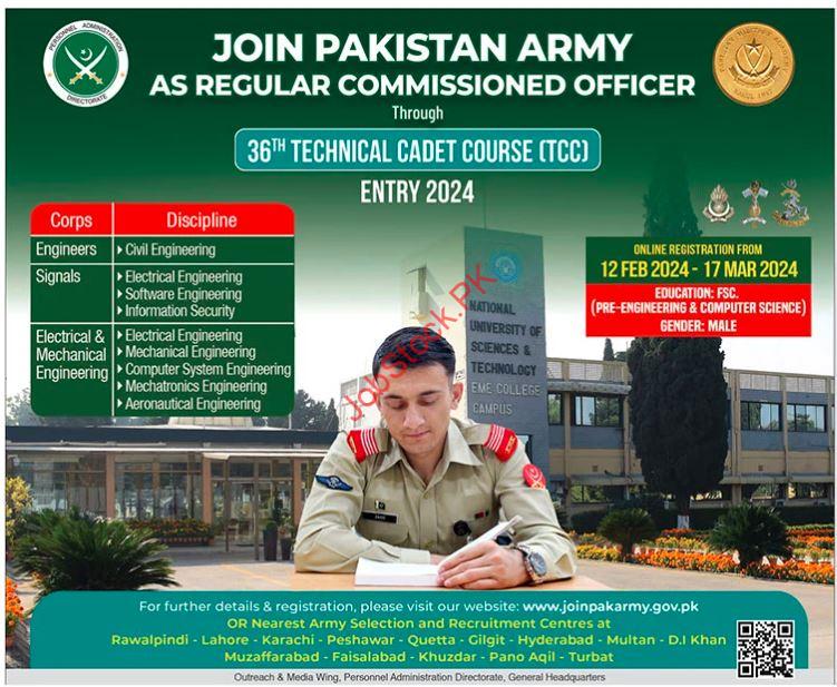 Job Openings at Pakistan Army as Technical Cadet Course 2024